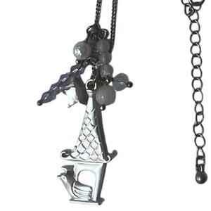 GoshPosh Necklace with Bird House Charm with Purple & White Beads NWT